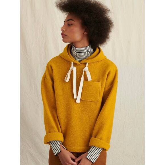 Alex Mill Boiled Wool 100% Merino Hoodie Sweater Mustard Yellow Cozy Classic EUC - Picture 8 of 14